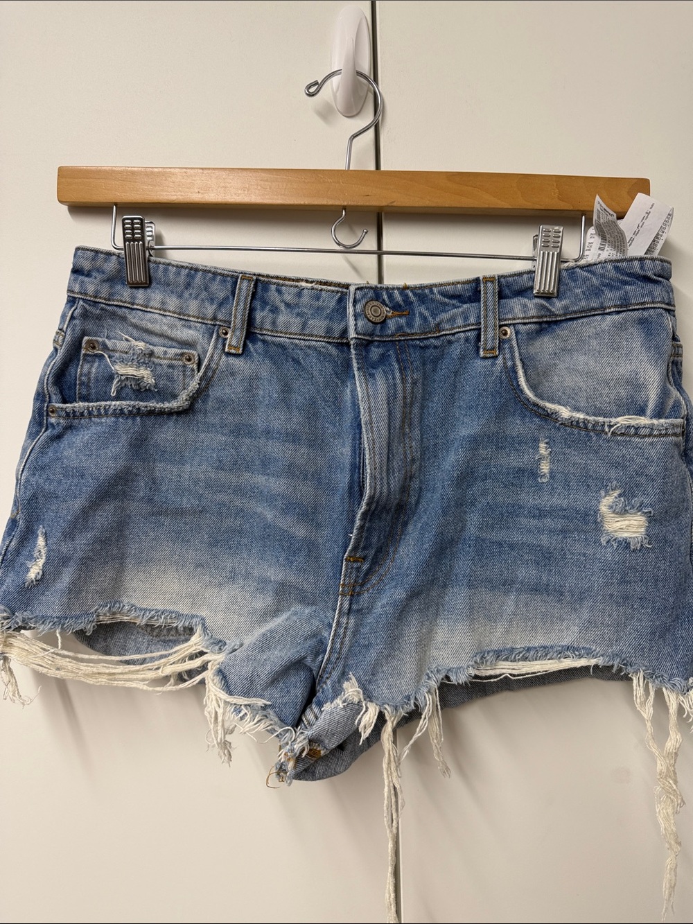 Zara Light Blue Distressed Denim Cutoff Shorts
